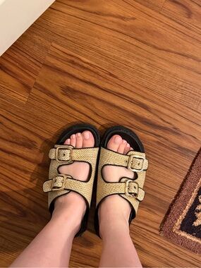 H&M Straw Double Buckle Slide Sandals